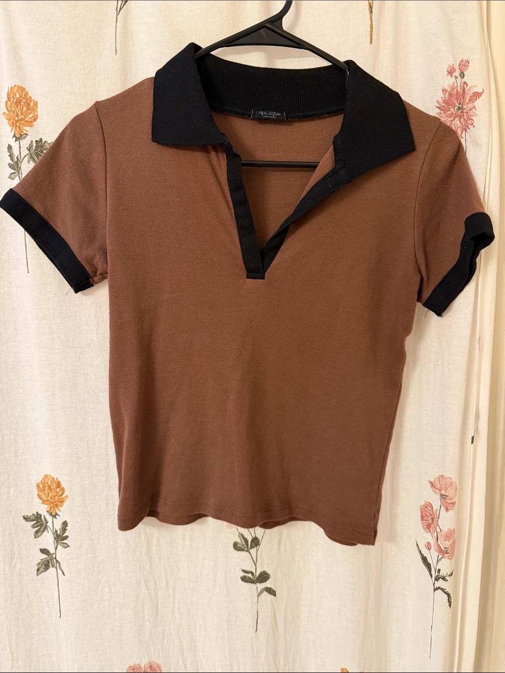 John Galt Brown Crop Polo Top with Black Trim